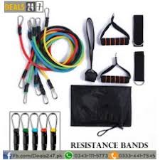 LATEX 11(PCS) Power Exercise Resistance Band Set 5 in 1 Fitness Band Equipment for Men and Women