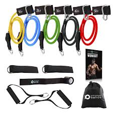 LATEX 11(PCS) Power Exercise Resistance Band Set 5 in 1 Fitness Band Equipment for Men and Women