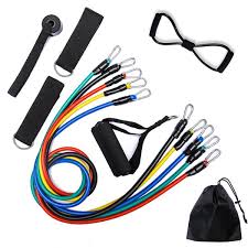 LATEX 11(PCS) Power Exercise Resistance Band Set 5 in 1 Fitness Band Equipment for Men and Women